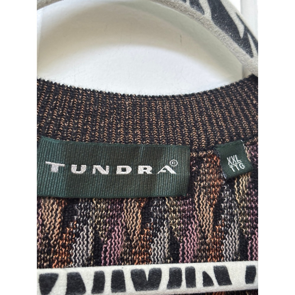 Tundra Mens XXL 3D Textured Knit Crewneck Sweater Brown Bronze Geometric Vintage - Picture 2 of 5